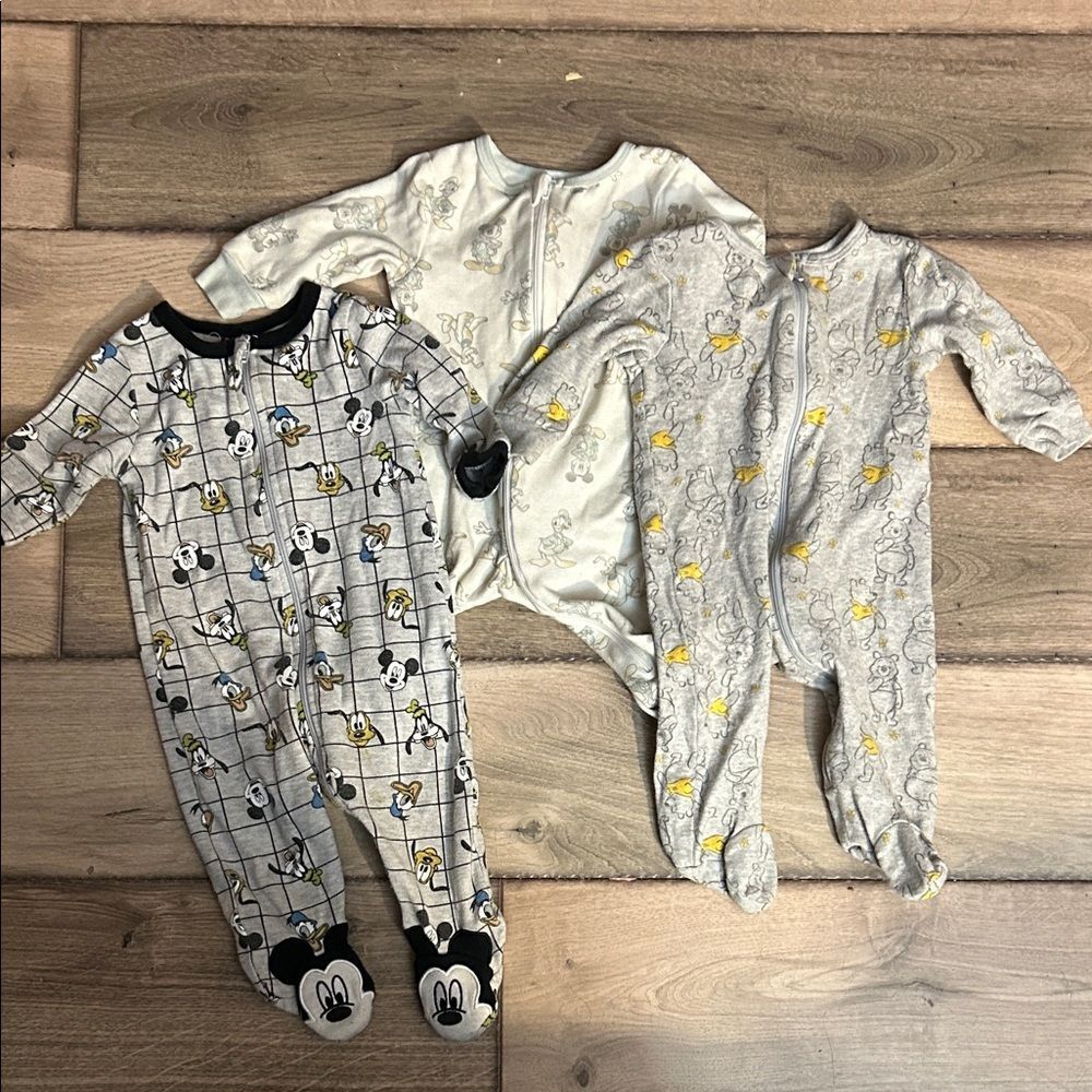 Disney Mickey Mouse Kids Footies - Black, Gray, White bundle